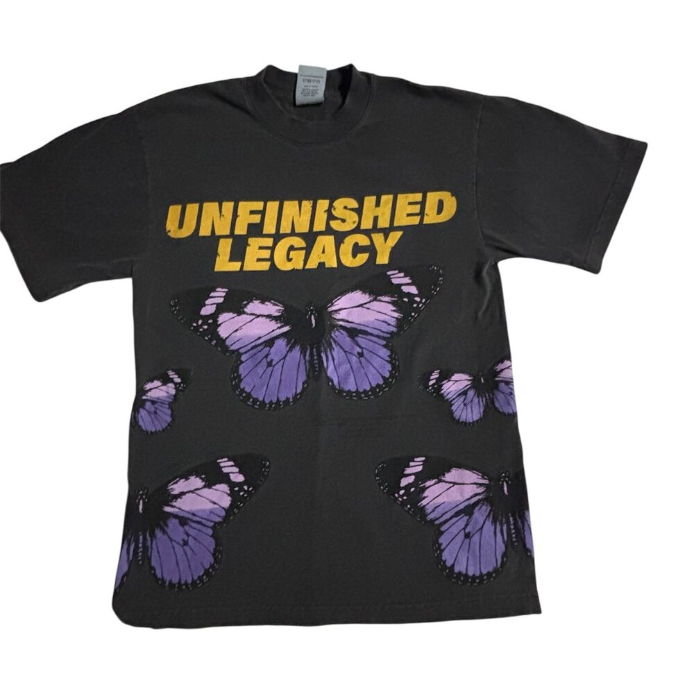 UNFINISHED LEGACY REBIRTH BUTTERFLY BLACK T SHIRT SMALL 100% COTTON